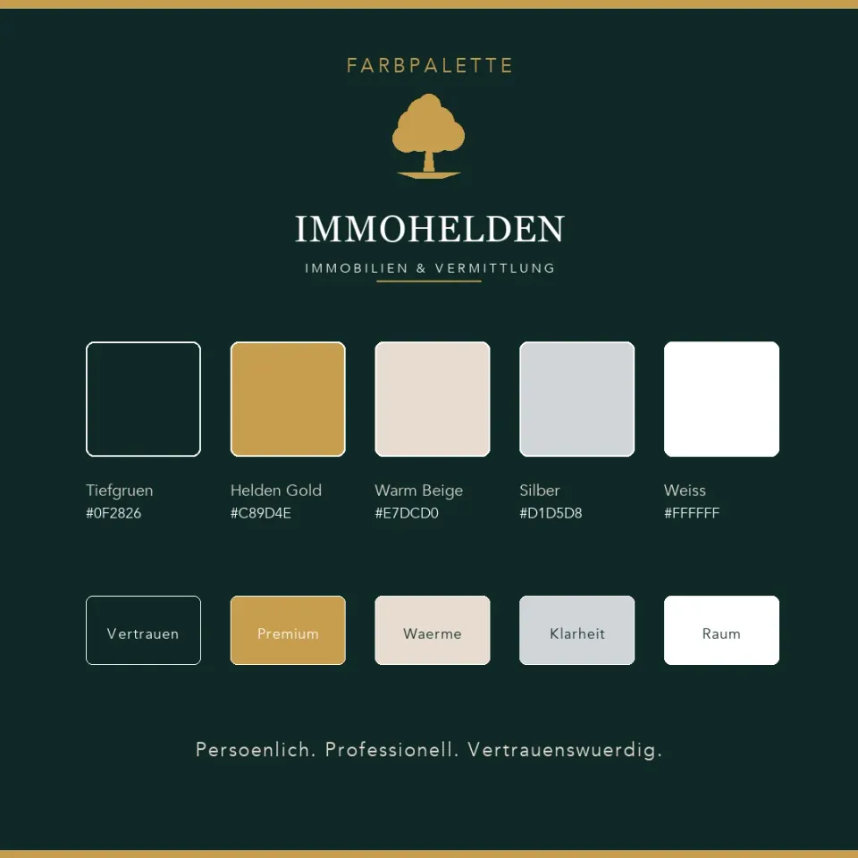 Farbwelt · Tiefgrün & Helden Gold