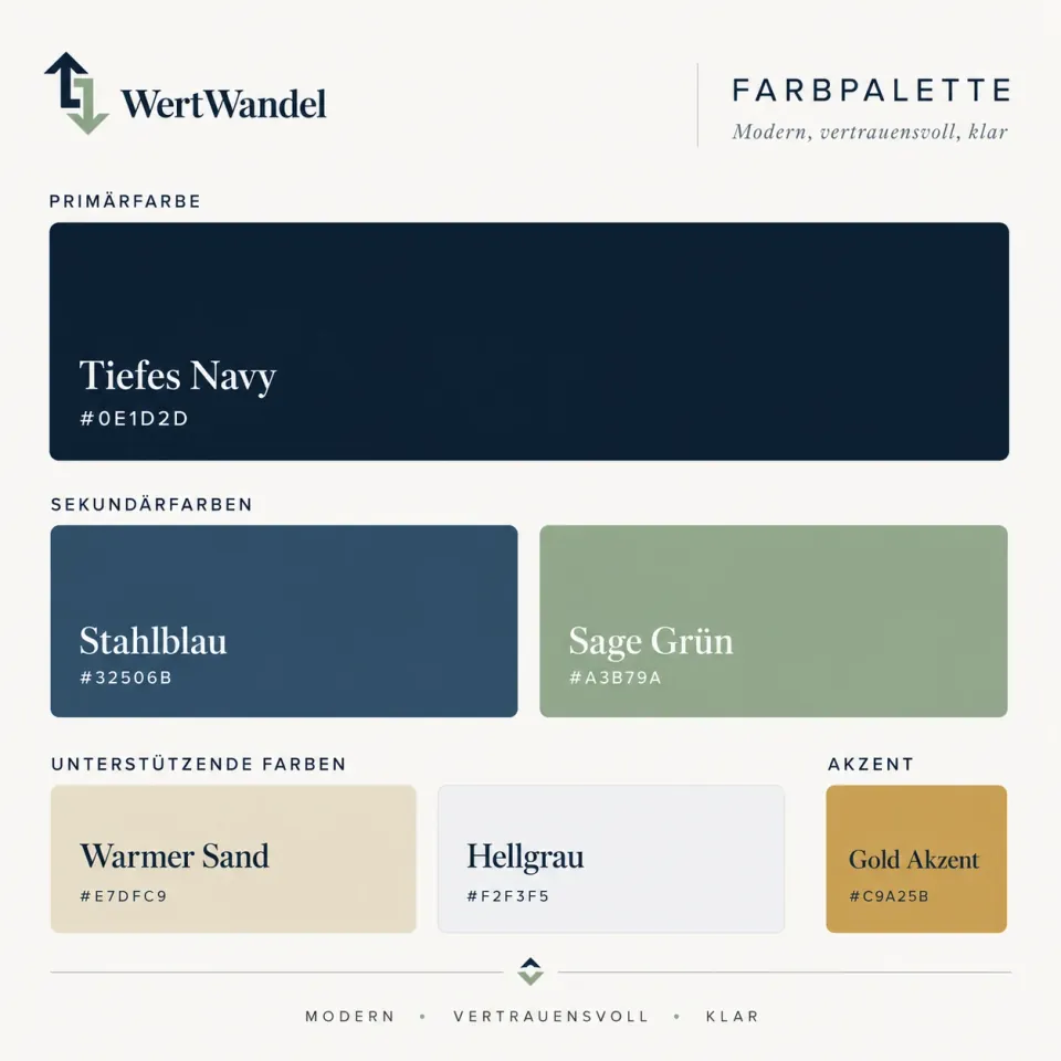 Farbpalette · Tiefes Navy, Sage Grün & Gold